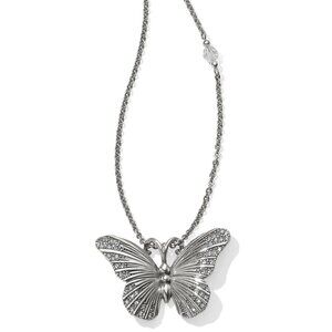 Brighton Large SOLSTICE Butterfly Silver Pendant Necklace Swarovski Crystals Rev